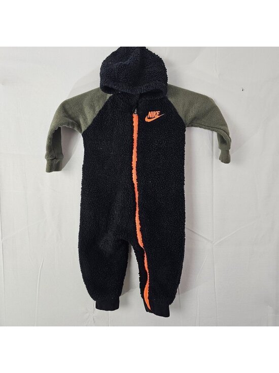 Nike Other - Nike Baby Sherpa Fleece Coverall 12M Black Full Zip Hooded One Piece Snowsuit